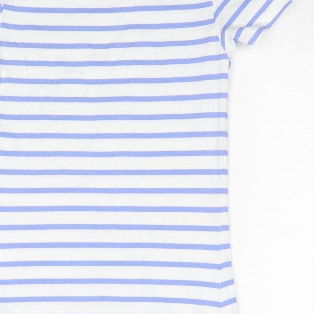 Primark Womens Blue Striped Cotton Basic T-Shirt Size S Scoop Neck
