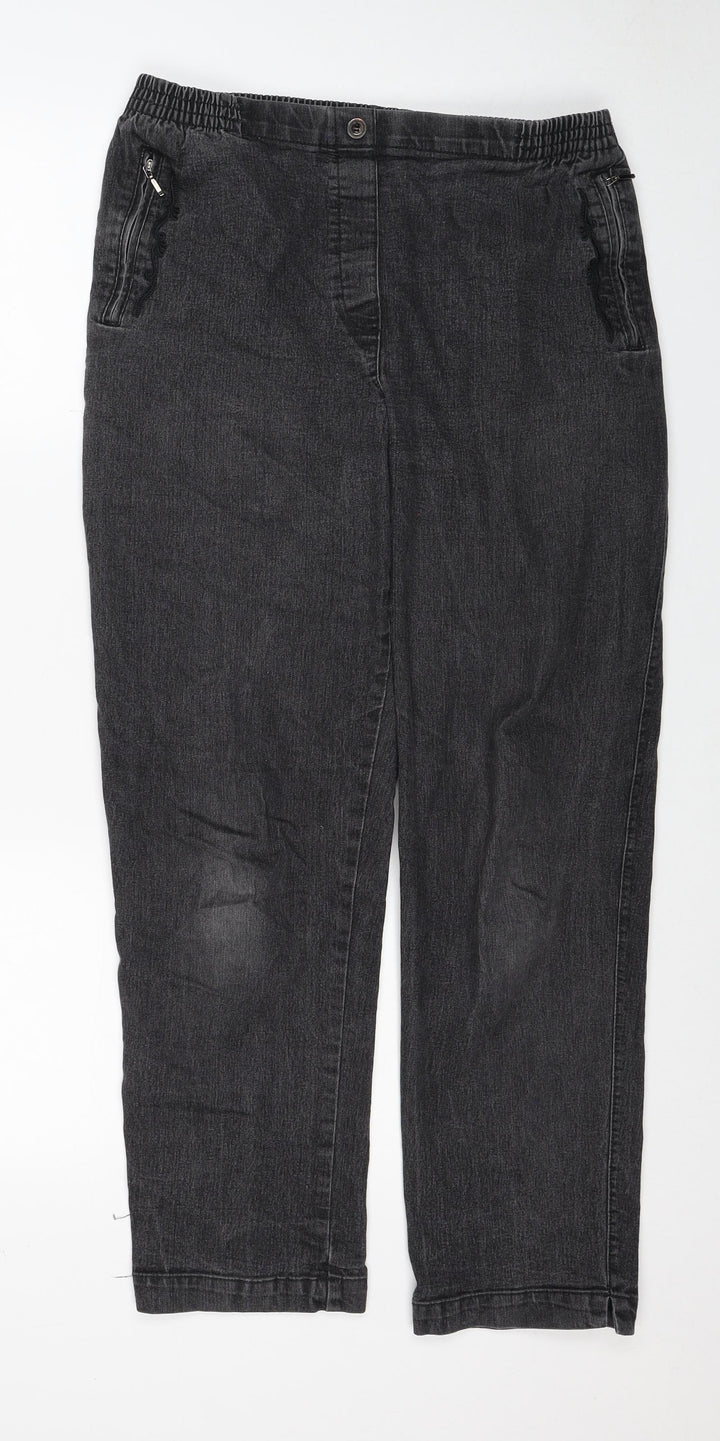 New Fashion Womens Black Cotton Straight Jeans Size 30 in Regular Button