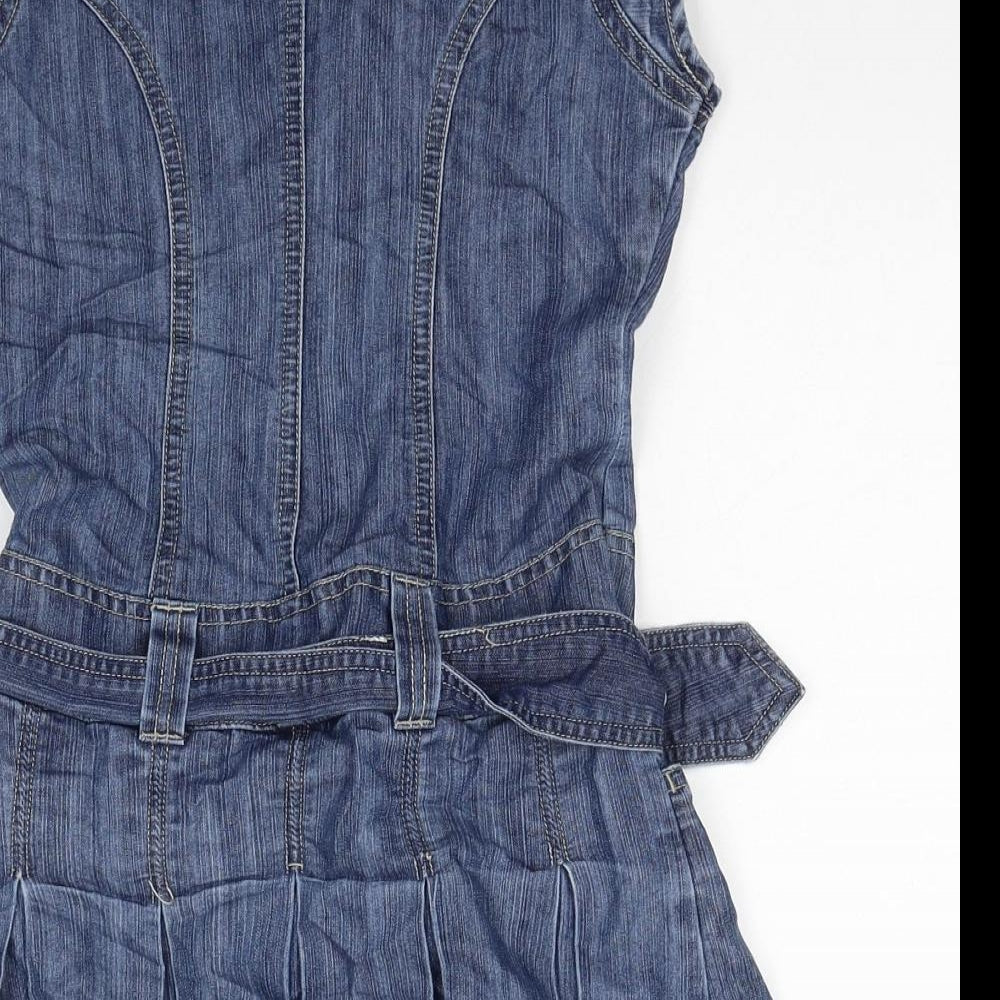 Pumpkin Patch Girls Blue Cotton Shirt Dress Size 7 Years Collared Button