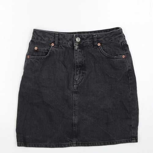 Topshop Womens Black Cotton Straight & Pencil Skirt Size 26 in Zip