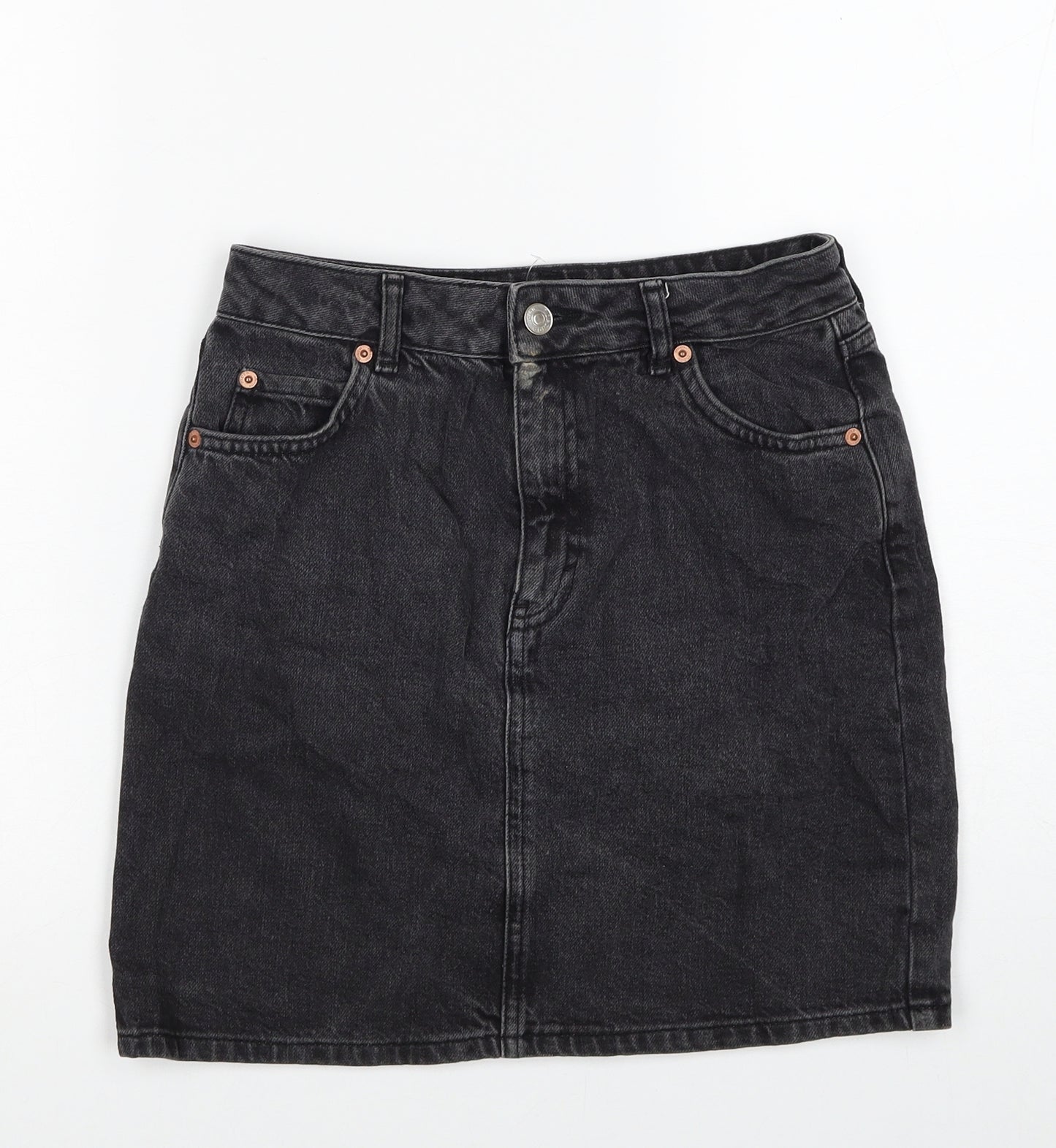 Topshop Womens Black Cotton Straight & Pencil Skirt Size 26 in Zip