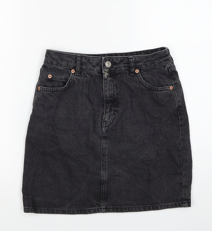 Topshop Womens Black Cotton Straight & Pencil Skirt Size 26 in Zip