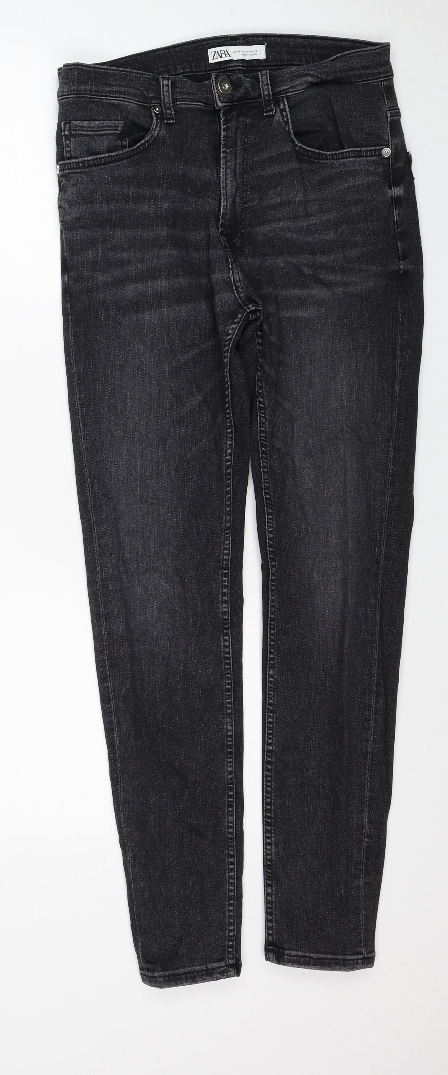 Zara Womens Black Cotton Skinny Jeans Size 14 Regular Zip