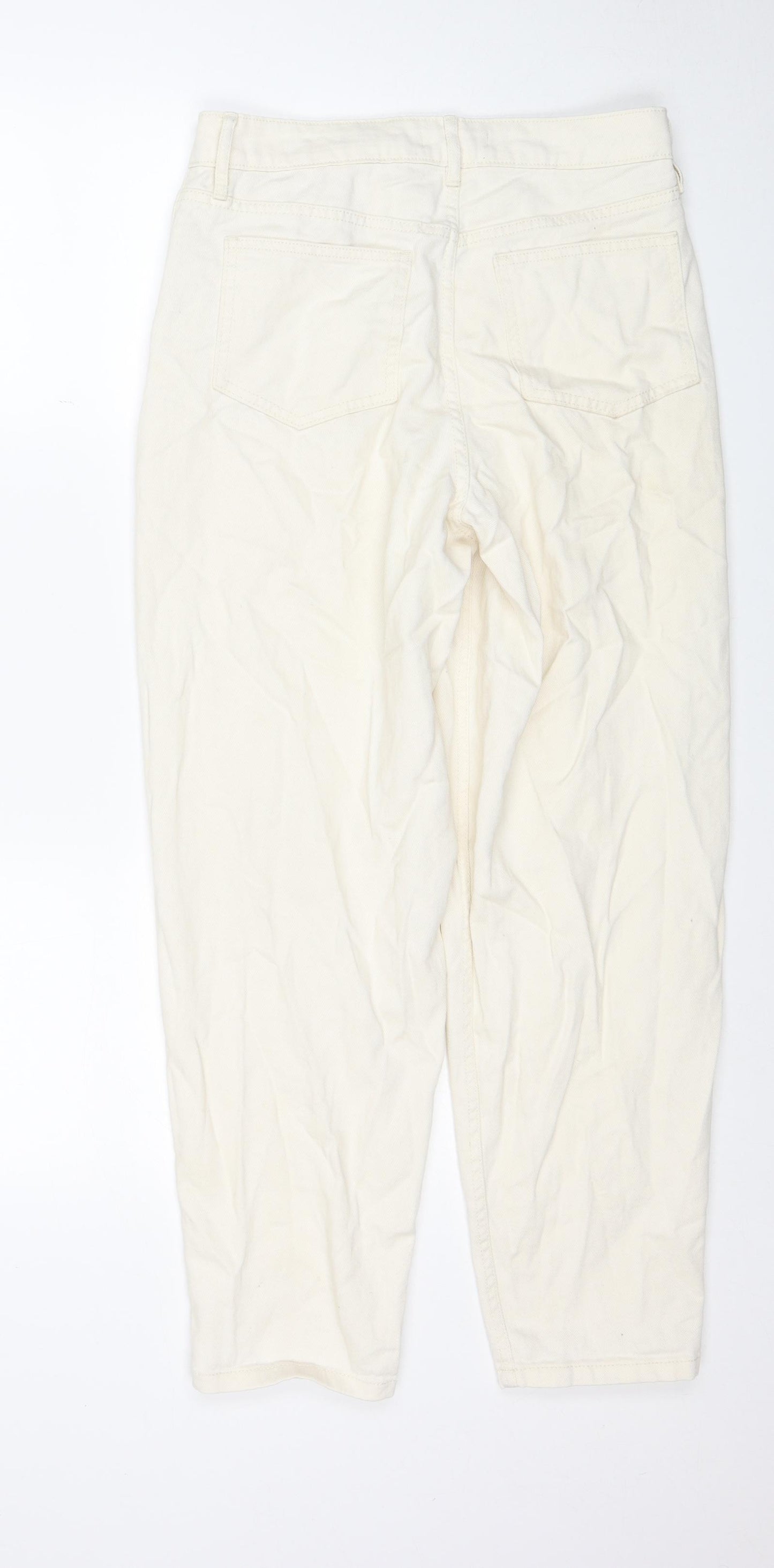 F&F Womens Ivory Cotton Straight Jeans Size 8 Regular Zip