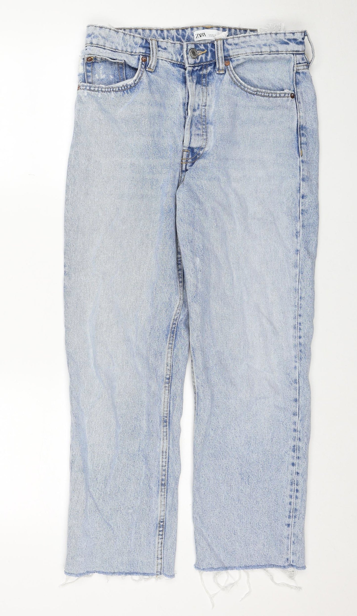 Zara Womens Blue Cotton Straight Jeans Size 10 Regular Zip
