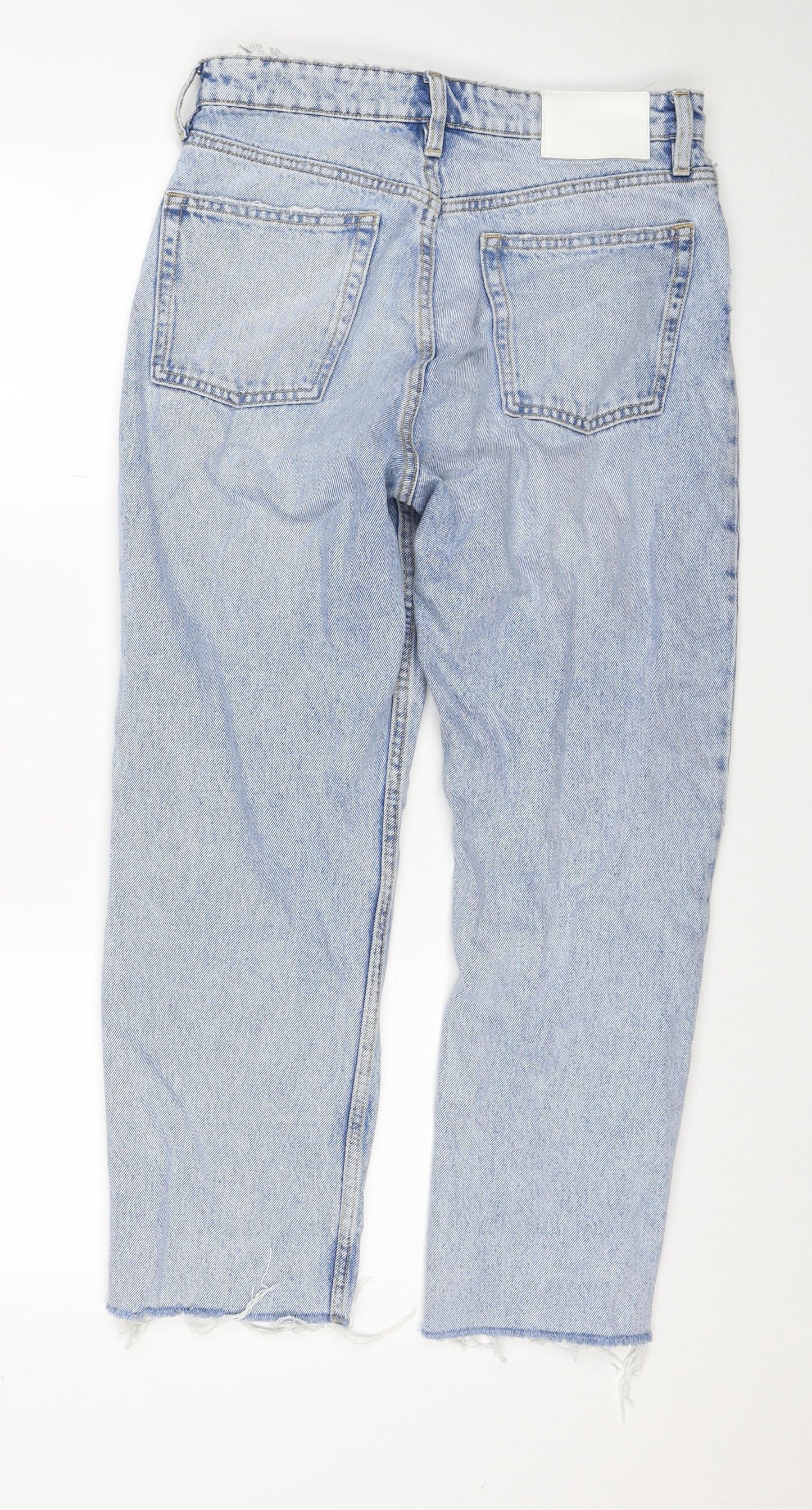 Zara Womens Blue Cotton Straight Jeans Size 10 Regular Zip