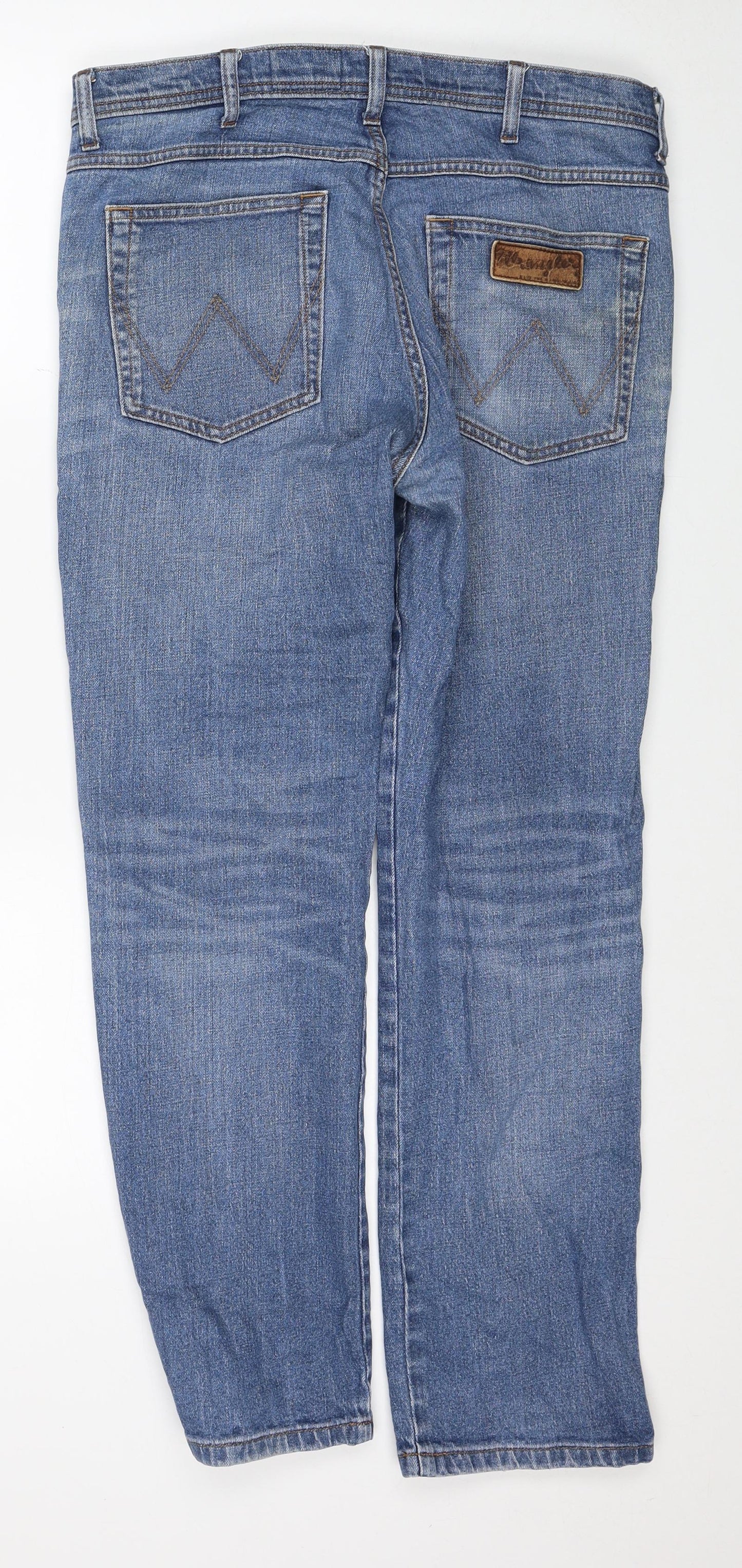 Wrangler Mens Blue Cotton Straight Jeans Size 34 in L30 in Regular Zip