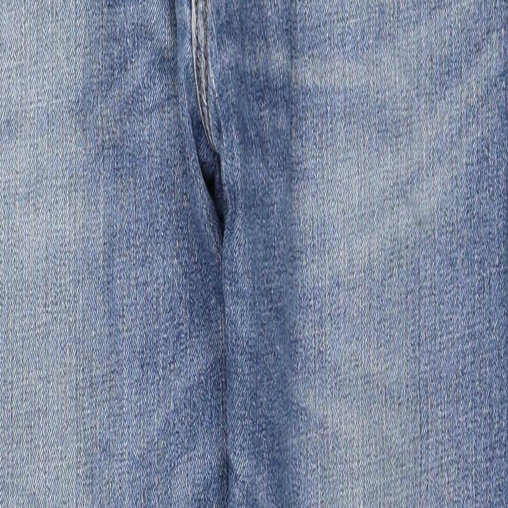 Wrangler Mens Blue Cotton Straight Jeans Size 34 in L30 in Regular Zip