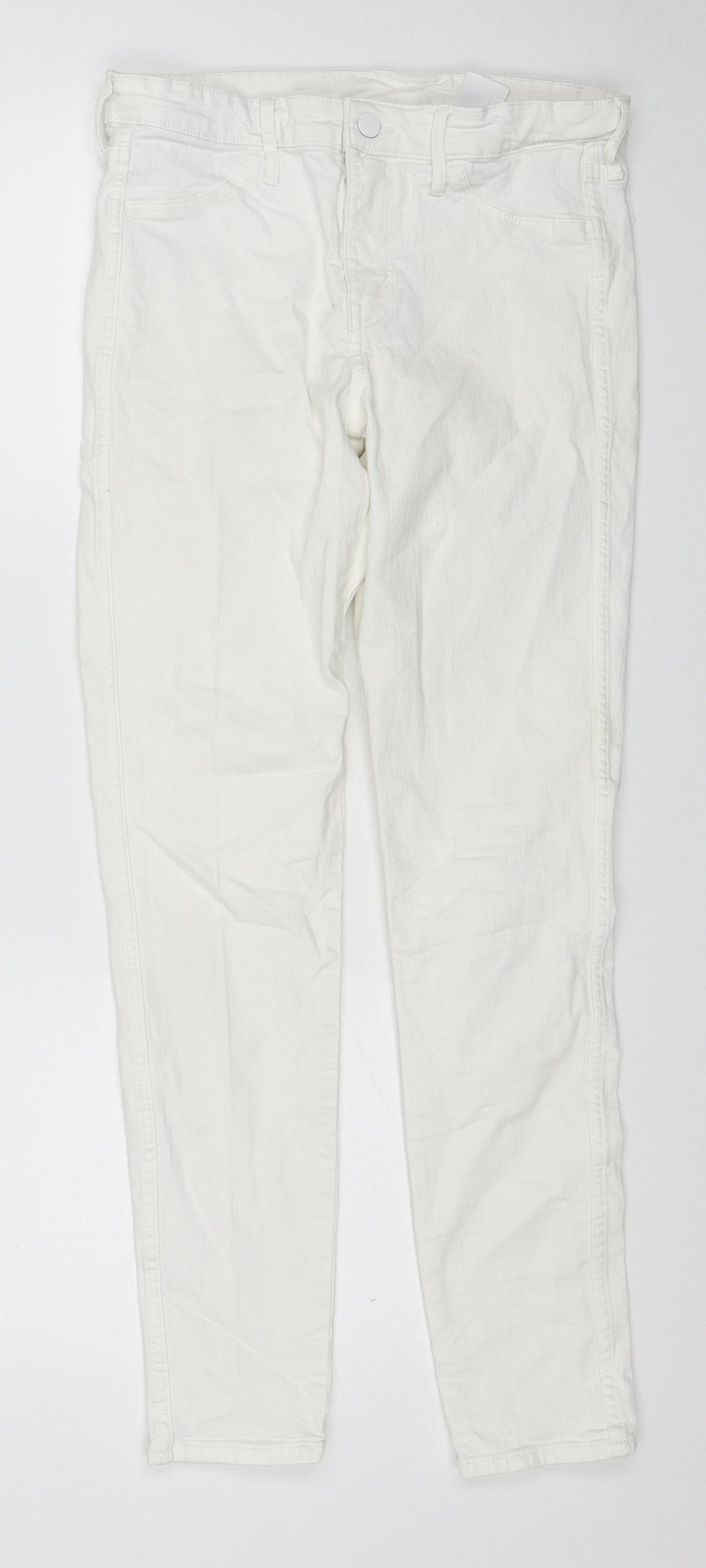 H&M Womens White Cotton Skinny Jeans Size 28 Regular Zip
