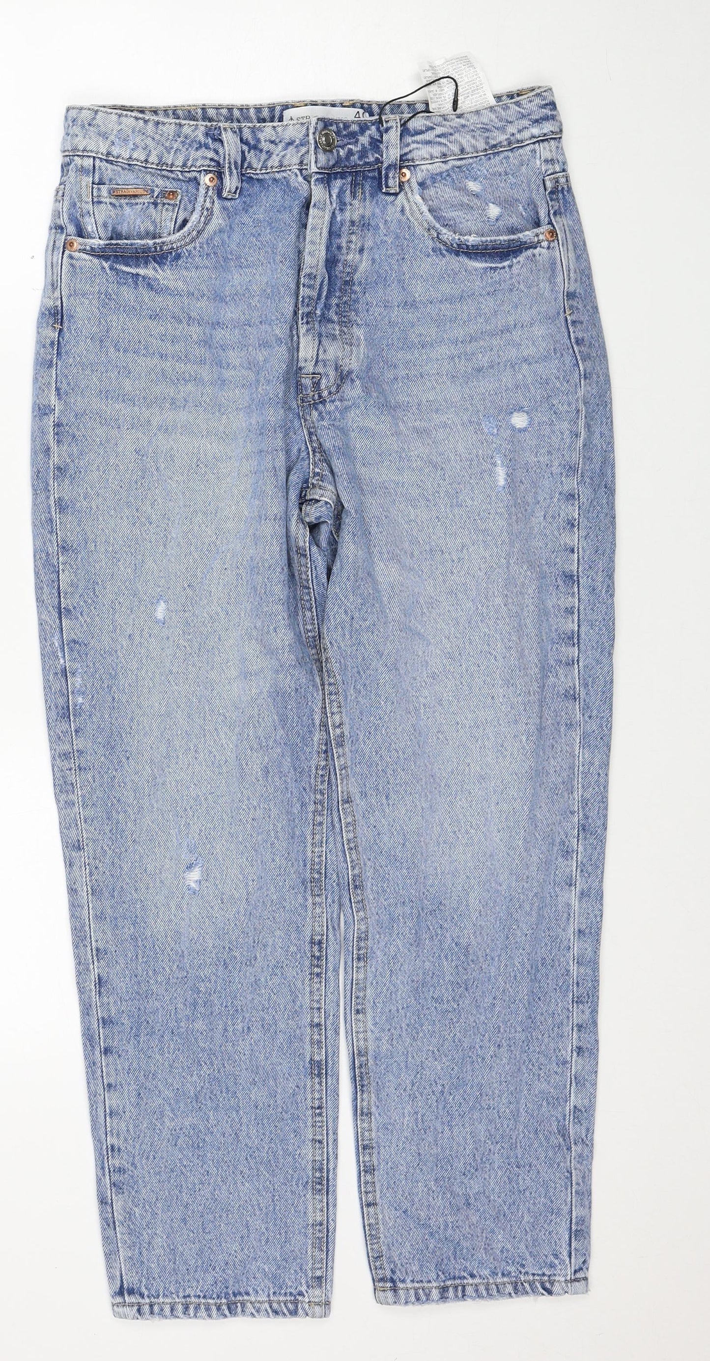 Stradivarius Womens Blue Cotton Mom Jeans Size 12 Regular Zip