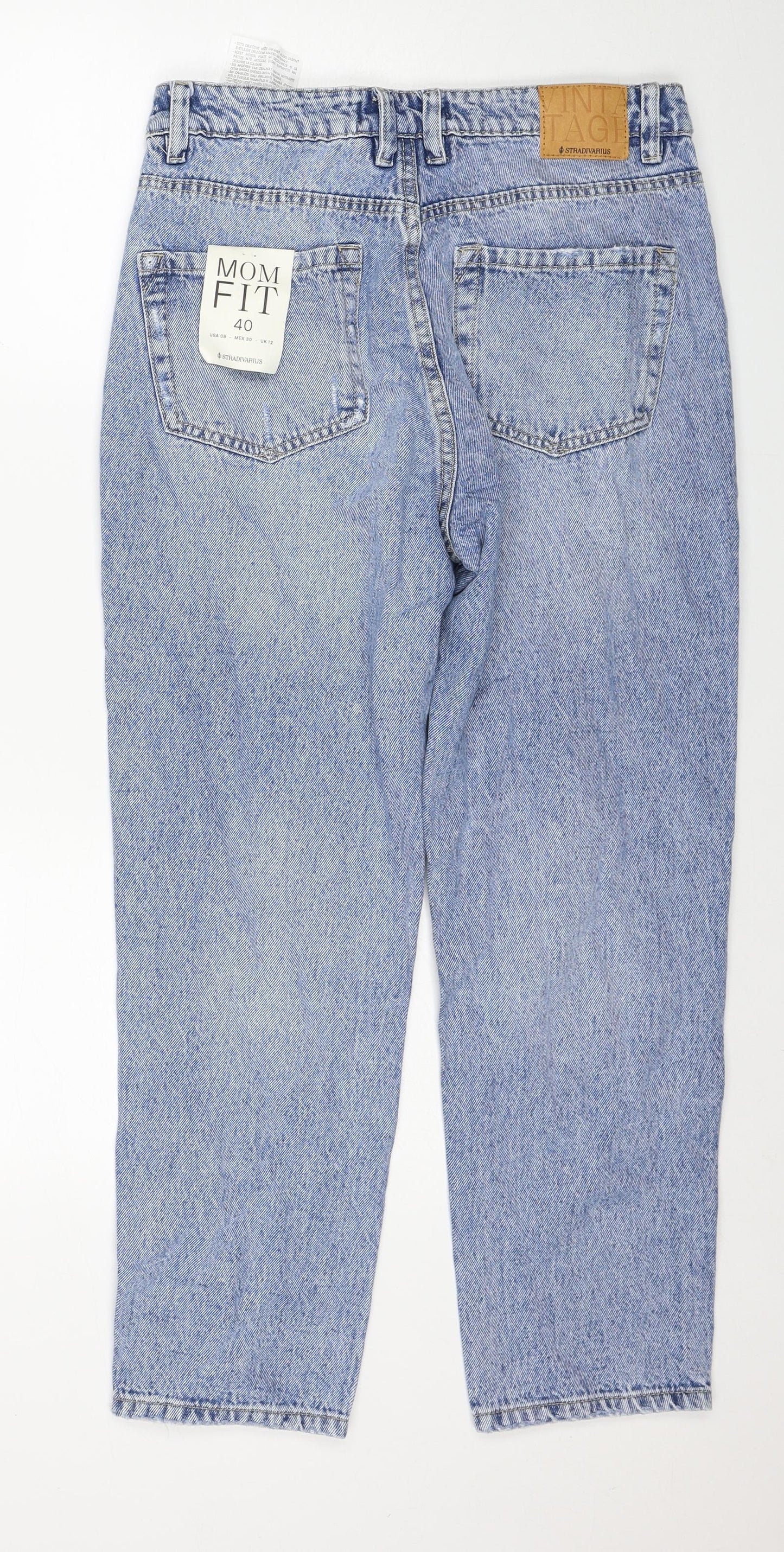 Stradivarius Womens Blue Cotton Mom Jeans Size 12 Regular Zip