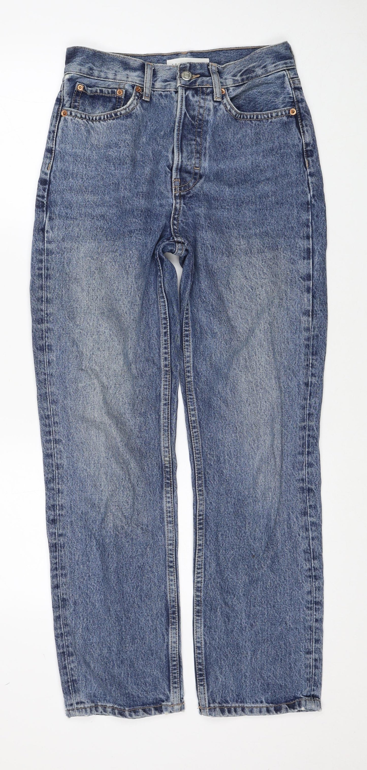 Topshop Womens Blue Cotton Straight Jeans Size 25 in L30 in Regular Zip
