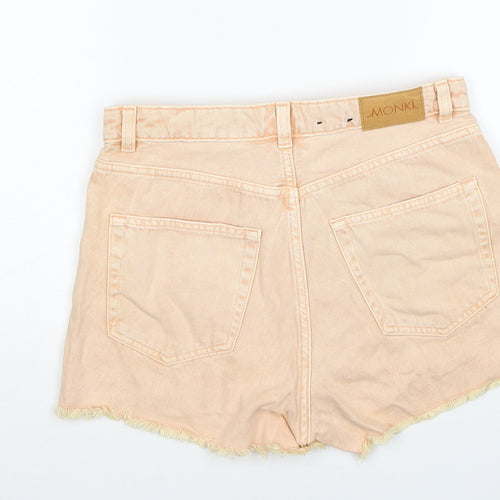 Monki Womens Orange Cotton Cut-Off Shorts Size 27 in Regular Zip