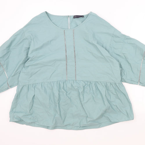 Marks and Spencer Womens Blue Cotton Basic Blouse Size 14 Round Neck