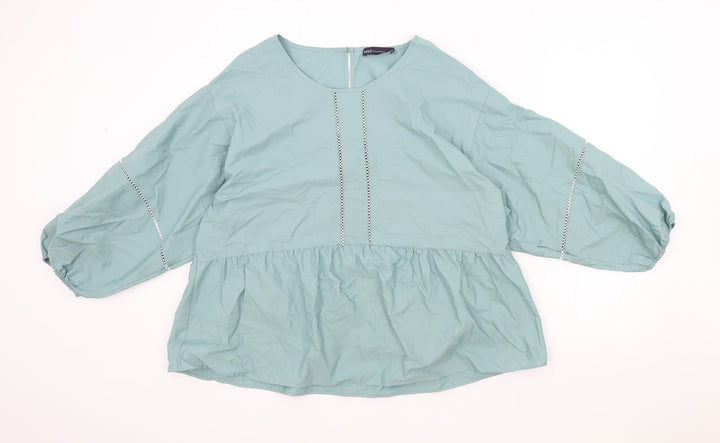 Marks and Spencer Womens Blue Cotton Basic Blouse Size 14 Round Neck