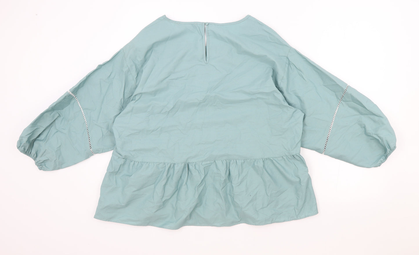Marks and Spencer Womens Blue Cotton Basic Blouse Size 14 Round Neck