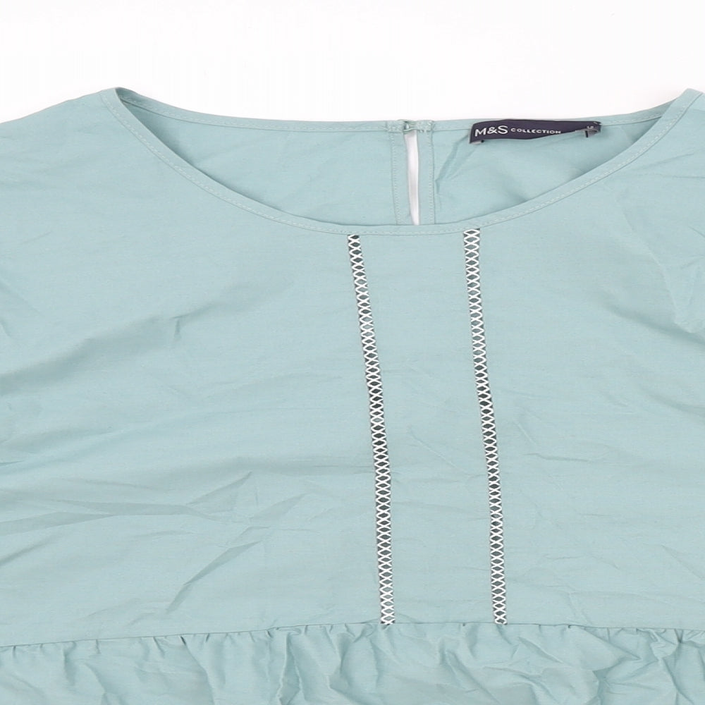 Marks and Spencer Womens Blue Cotton Basic Blouse Size 14 Round Neck
