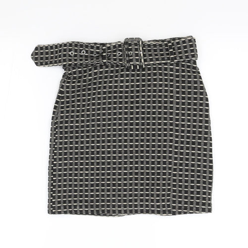 Select Womens Black Geometric Polyester Straight & Pencil Skirt Size 8 Zip - Belt Inlcuded