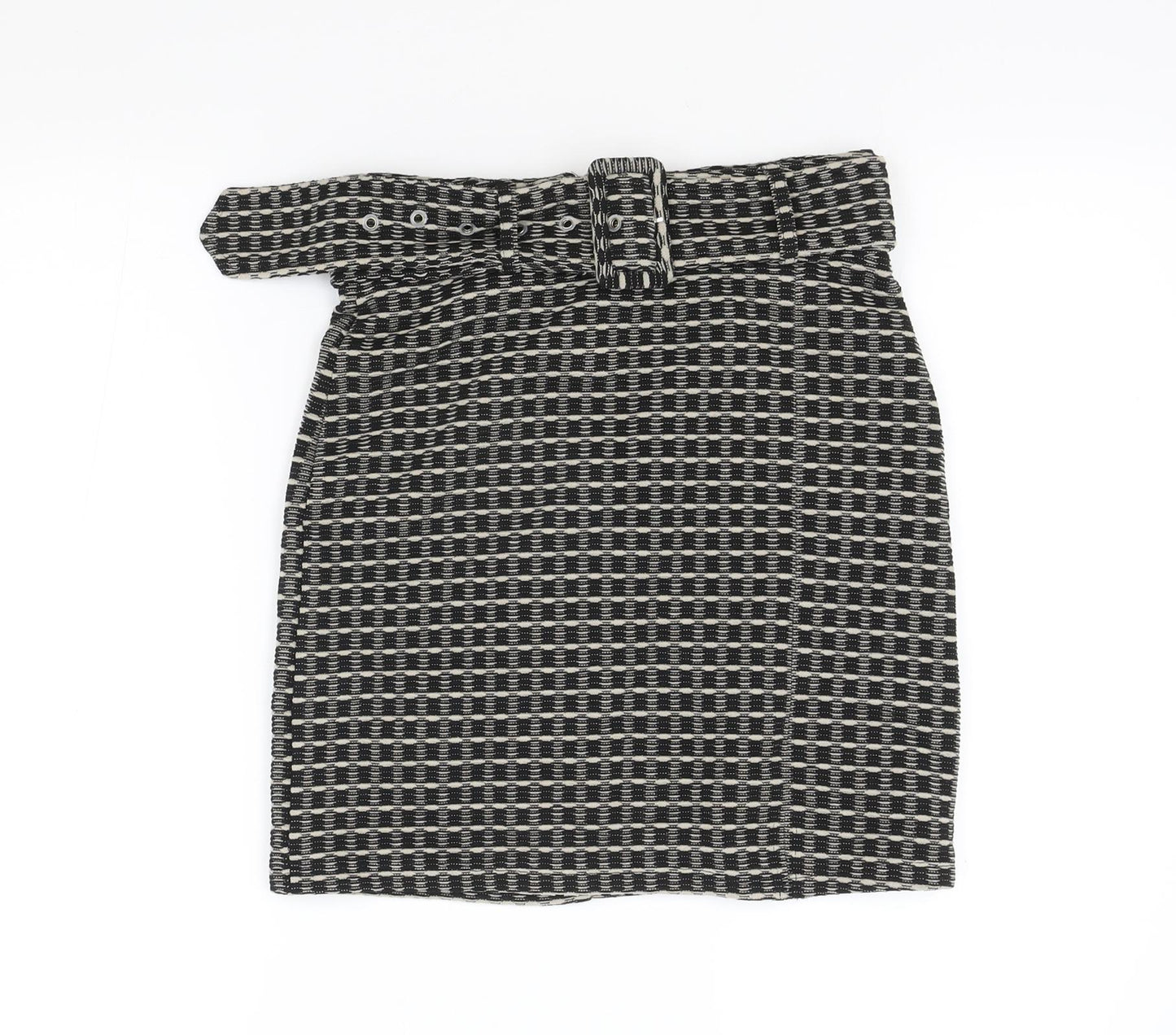 Select Womens Black Geometric Polyester Straight & Pencil Skirt Size 8 Zip - Belt Inlcuded