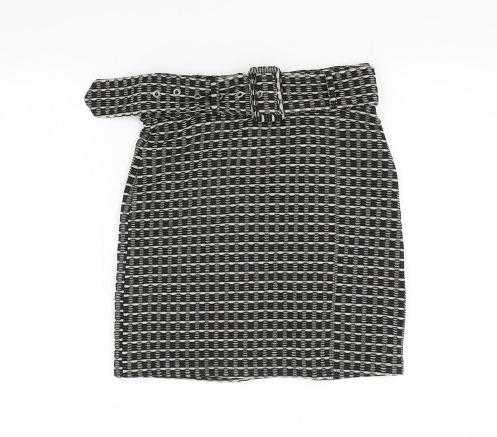 Select Womens Black Geometric Polyester Straight & Pencil Skirt Size 8 Zip - Belt Inlcuded