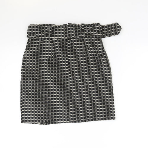 Select Womens Black Geometric Polyester Straight & Pencil Skirt Size 8 Zip - Belt Inlcuded