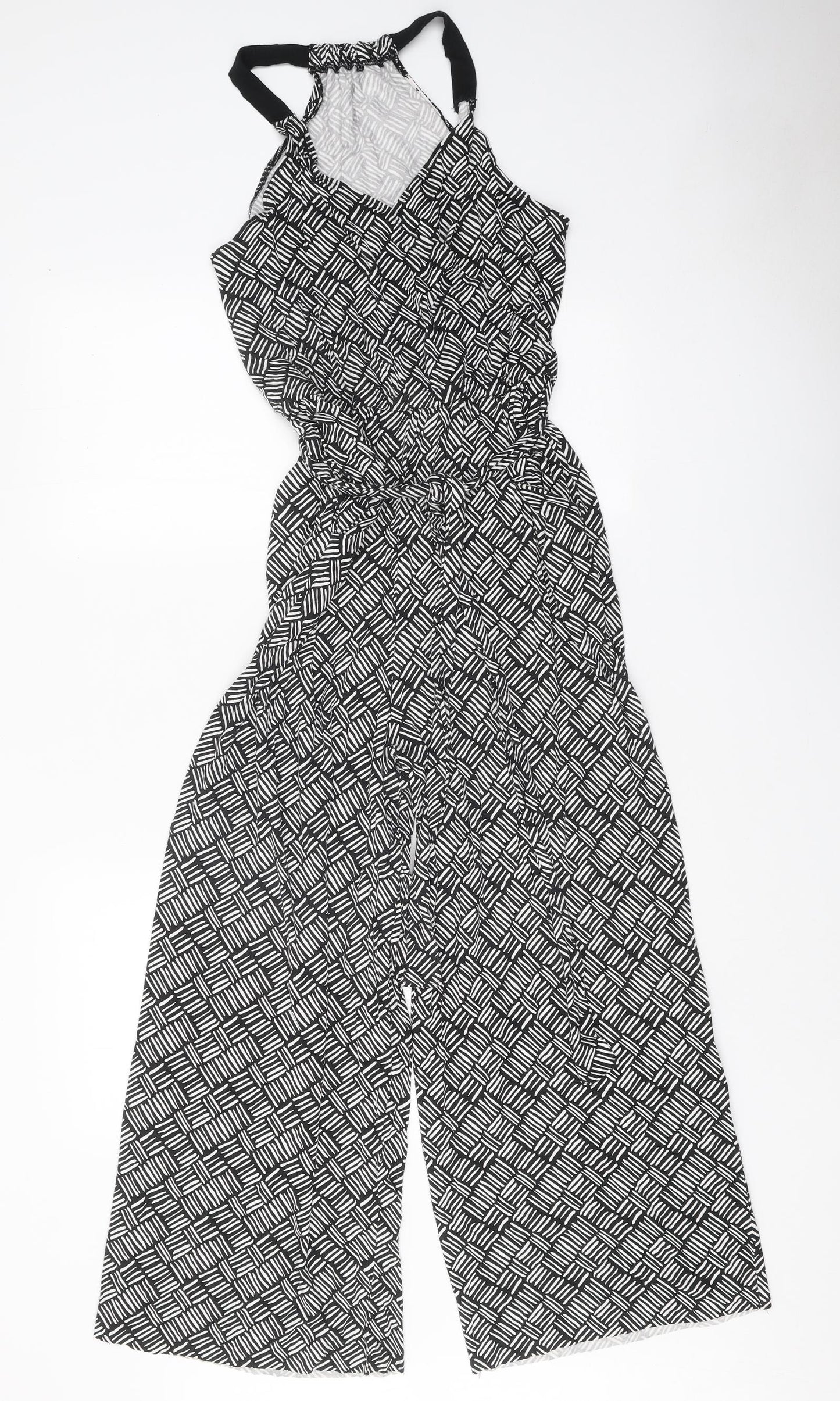 TU Womens Black Geometric Viscose Jumpsuit One-Piece Size 12 Pullover