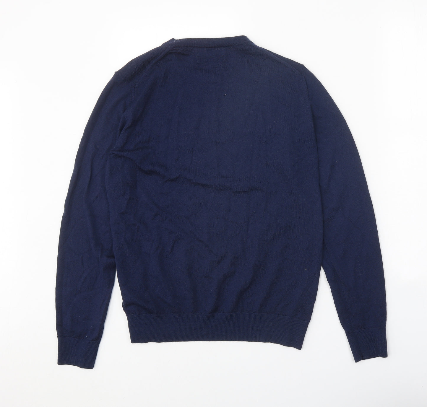 Marks and Spencer Womens Blue Round Neck 100% Merino Wool Pullover Jumper Size 14