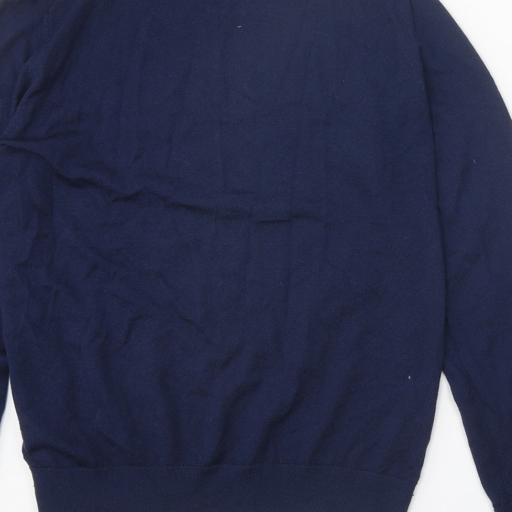 Marks and Spencer Womens Blue Round Neck 100% Merino Wool Pullover Jumper Size 14