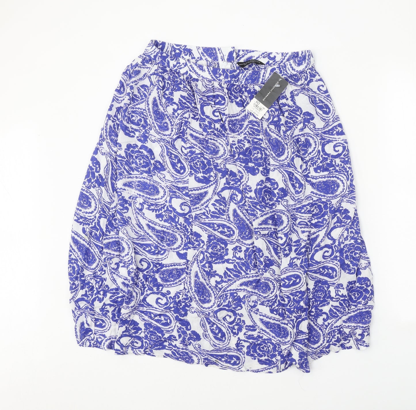 Dorothy Perkins Womens White Paisley Viscose Swing Skirt Size 10 Zip