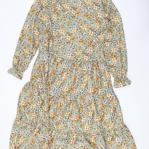 Preworn Womens Yellow Floral Polyester Fit & Flare One Size V-Neck Tie