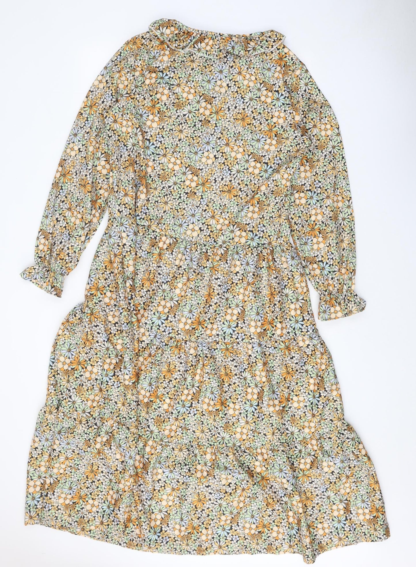 Preworn Womens Yellow Floral Polyester Fit & Flare One Size V-Neck Tie