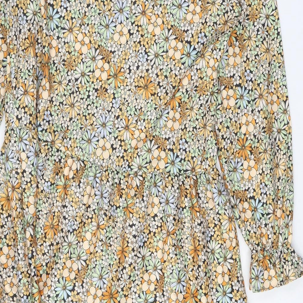Preworn Womens Yellow Floral Polyester Fit & Flare One Size V-Neck Tie