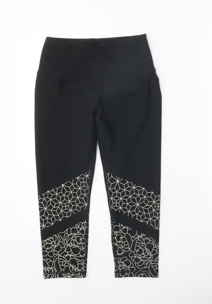 RBX Womens Black Geometric Polyester Cropped Leggings Size XS Regular Pullover