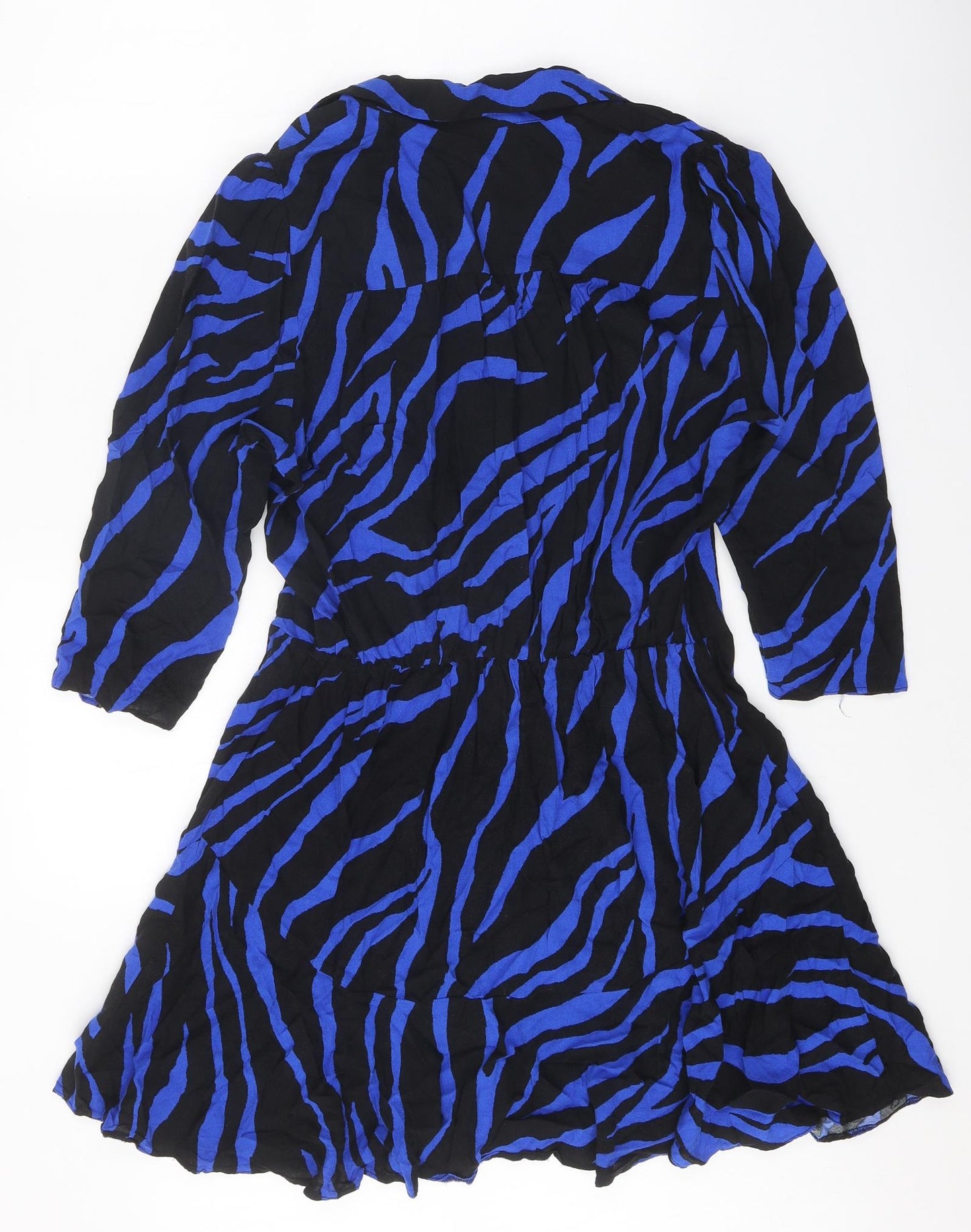Dorothy Perkins Womens Black Animal Print Viscose Skater Dress Size 16 V-Neck Button - Zebra print