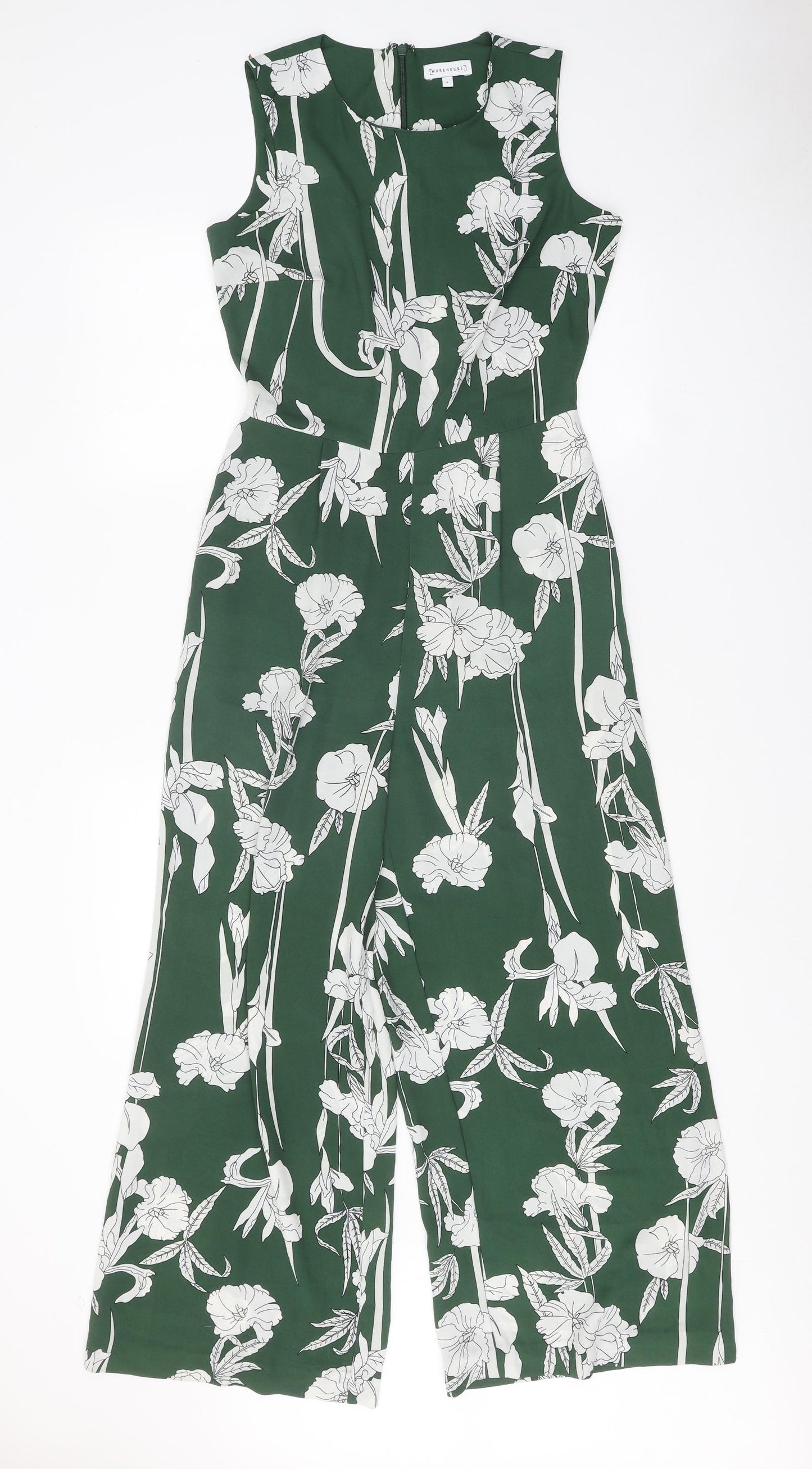 Warehouse Womens Green Geometric Polyester Jumpsuit One-Piece Size 8 Zip