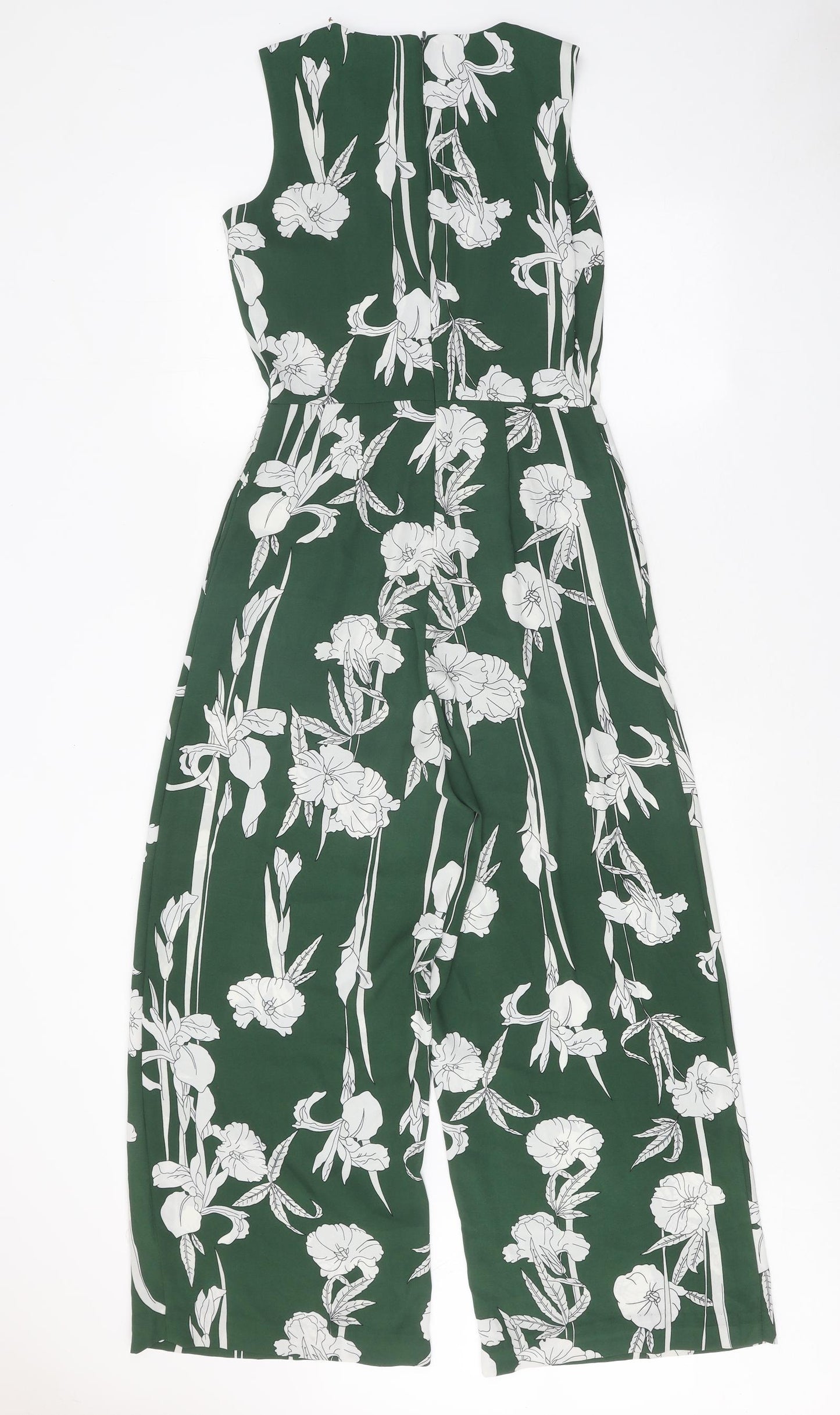 Warehouse Womens Green Geometric Polyester Jumpsuit One-Piece Size 8 Zip