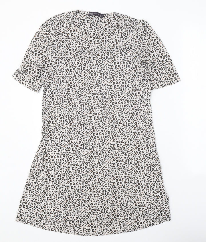 Marks and Spencer Womens Beige Animal Print Viscose Shift Size 10 Round Neck Pullover - Leopard print