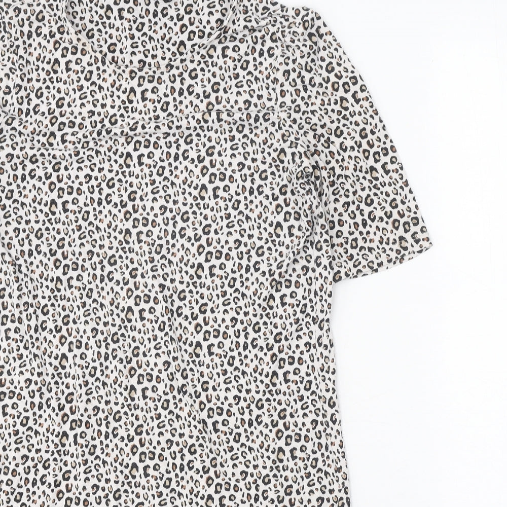 Marks and Spencer Womens Beige Animal Print Viscose Shift Size 10 Round Neck Pullover - Leopard print