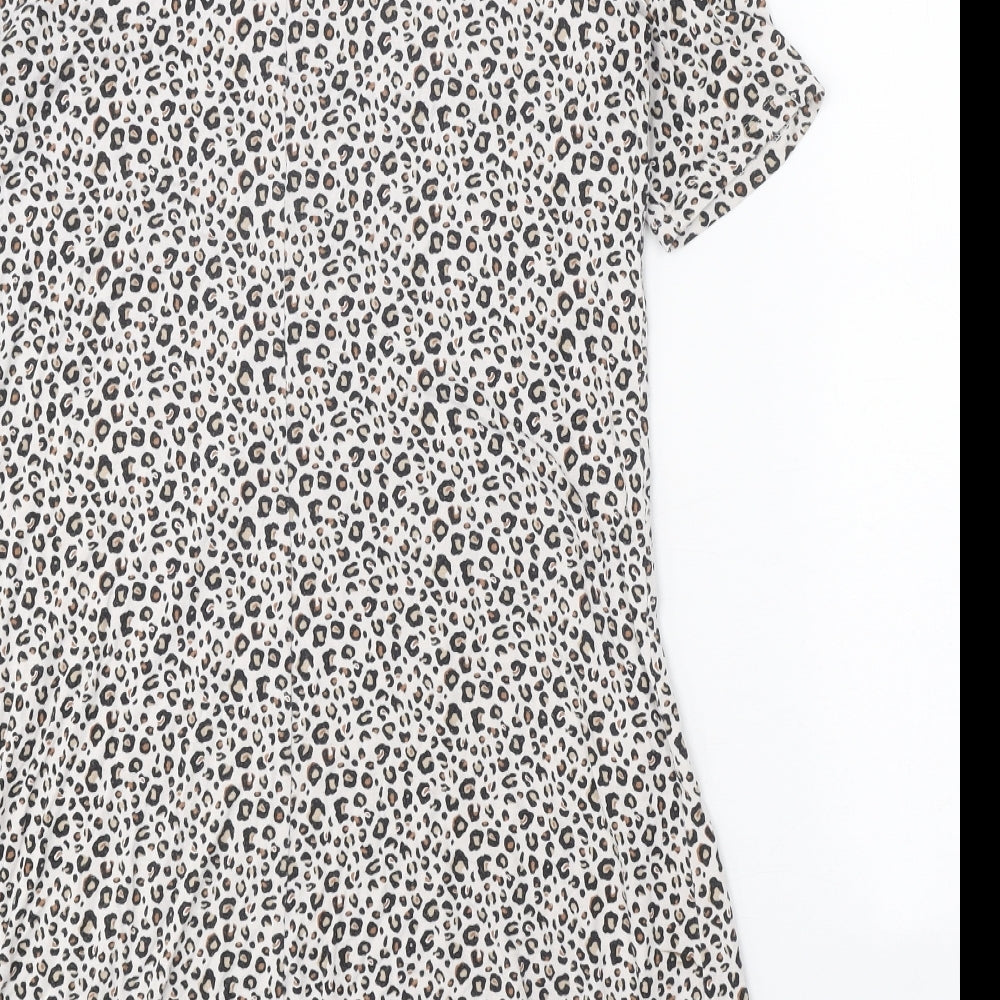 Marks and Spencer Womens Beige Animal Print Viscose Shift Size 10 Round Neck Pullover - Leopard print