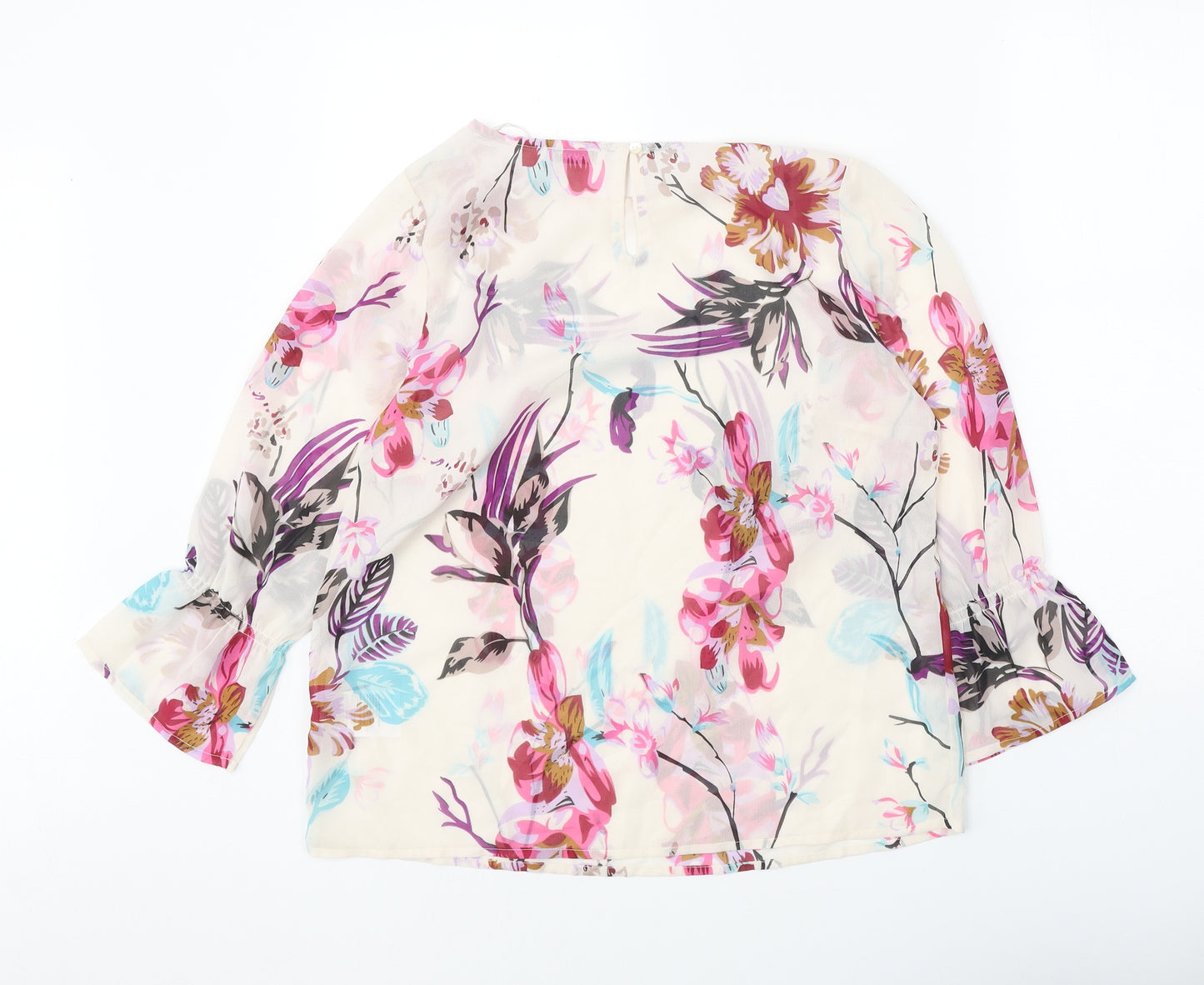 Damart Womens Beige Floral Polyester Basic Blouse Size 10 Boat Neck
