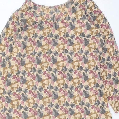 Preworn Womens Beige Geometric Polyester Shift One Size Round Neck Pullover