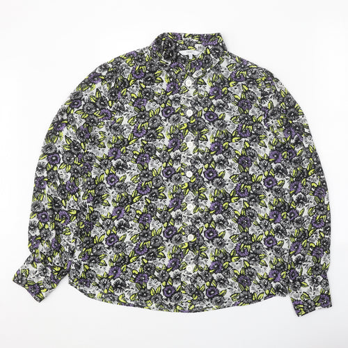 NEXT Womens Beige Floral Polyester Basic Button-Up Size 14 Collared