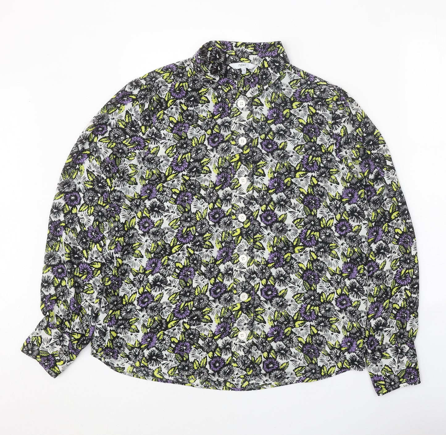 NEXT Womens Beige Floral Polyester Basic Button-Up Size 14 Collared