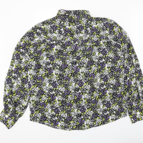NEXT Womens Beige Floral Polyester Basic Button-Up Size 14 Collared