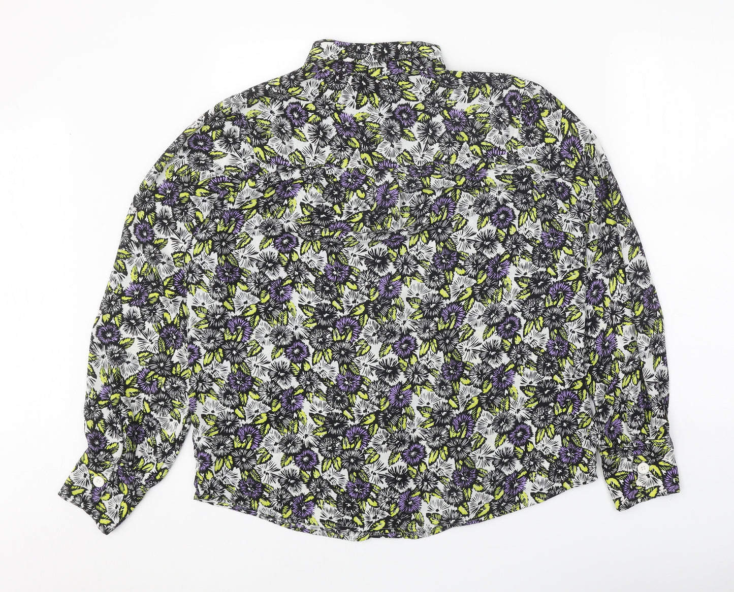 NEXT Womens Beige Floral Polyester Basic Button-Up Size 14 Collared