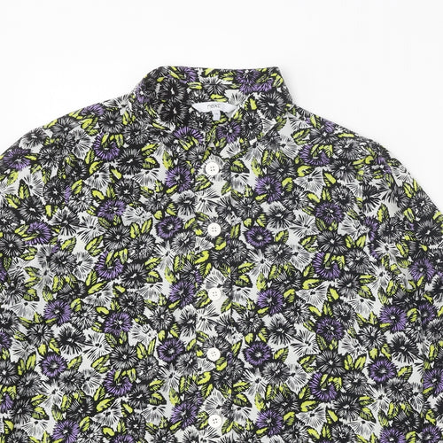 NEXT Womens Beige Floral Polyester Basic Button-Up Size 14 Collared