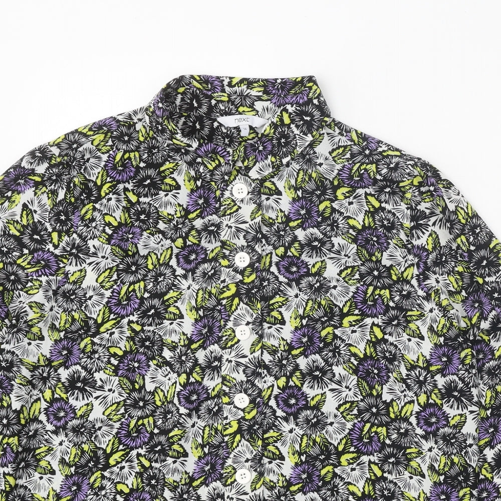NEXT Womens Beige Floral Polyester Basic Button-Up Size 14 Collared