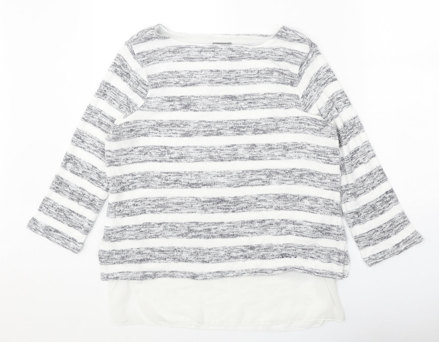 Phase Eight Womens White Boat Neck Striped Viscose Pullover Jumper Size 10 - Chiffon Hem