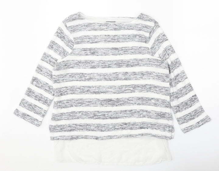 Phase Eight Womens White Boat Neck Striped Viscose Pullover Jumper Size 10 - Chiffon Hem