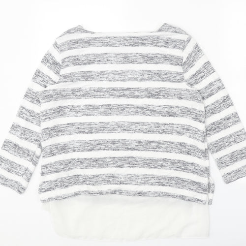 Phase Eight Womens White Boat Neck Striped Viscose Pullover Jumper Size 10 - Chiffon Hem